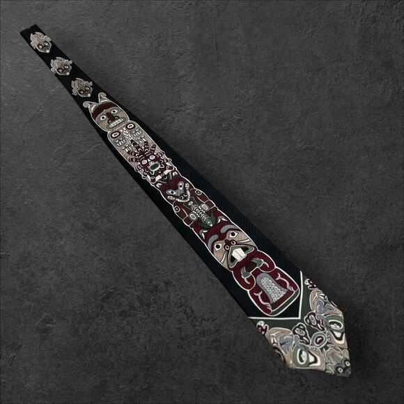 Aesotica Skemo 100% Silk Canada Men's Tie by Eleanor Paine Tribal Totem - Picture 2 of 6